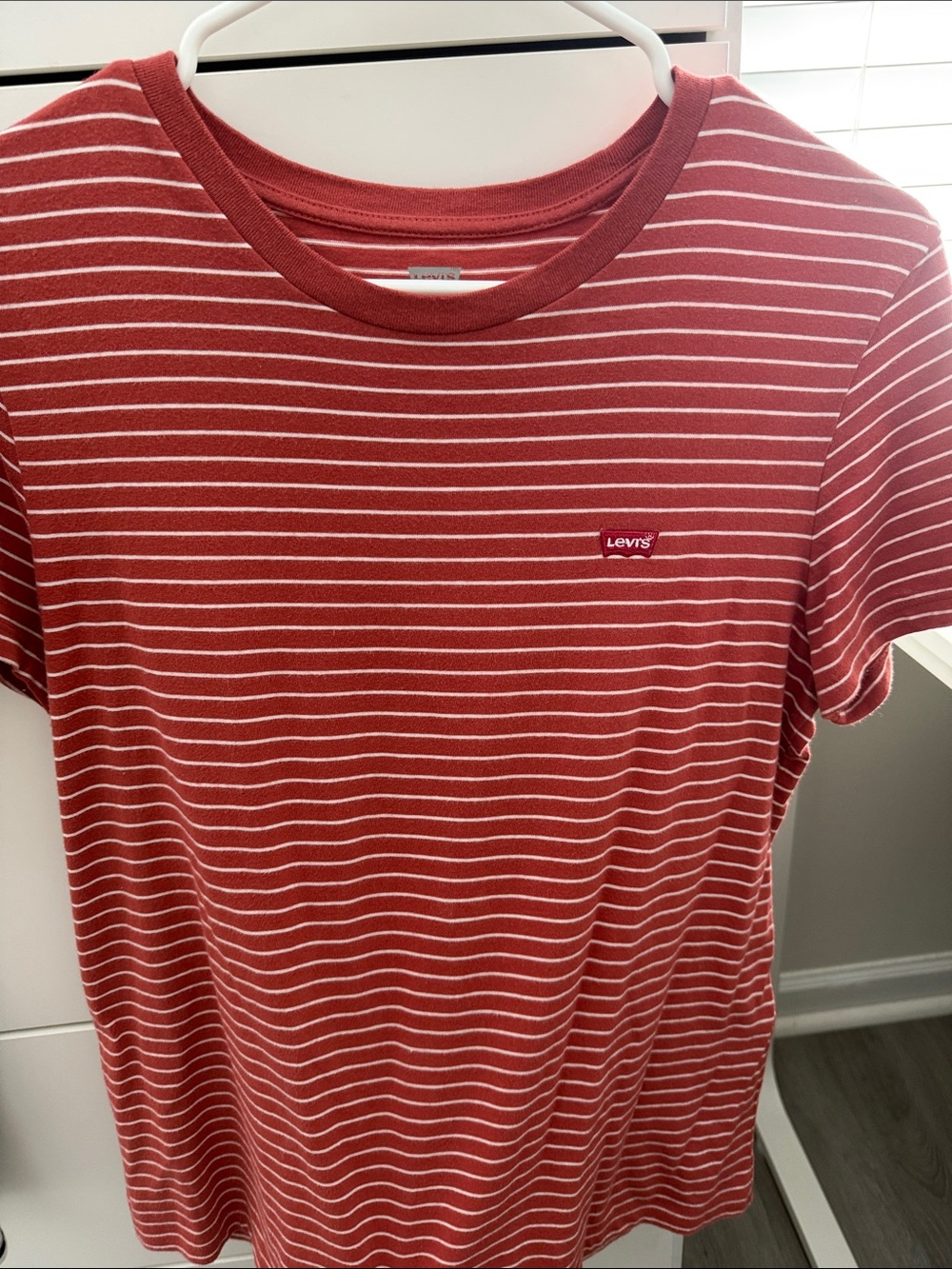 Levi's Red and White Striped Crew Neck Tee